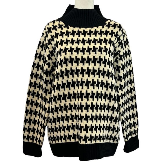 Jillian Jones Sweaters - Jillian Jones Black & Cream Houndstooth Mock Neck Lambswool Sweater Size…